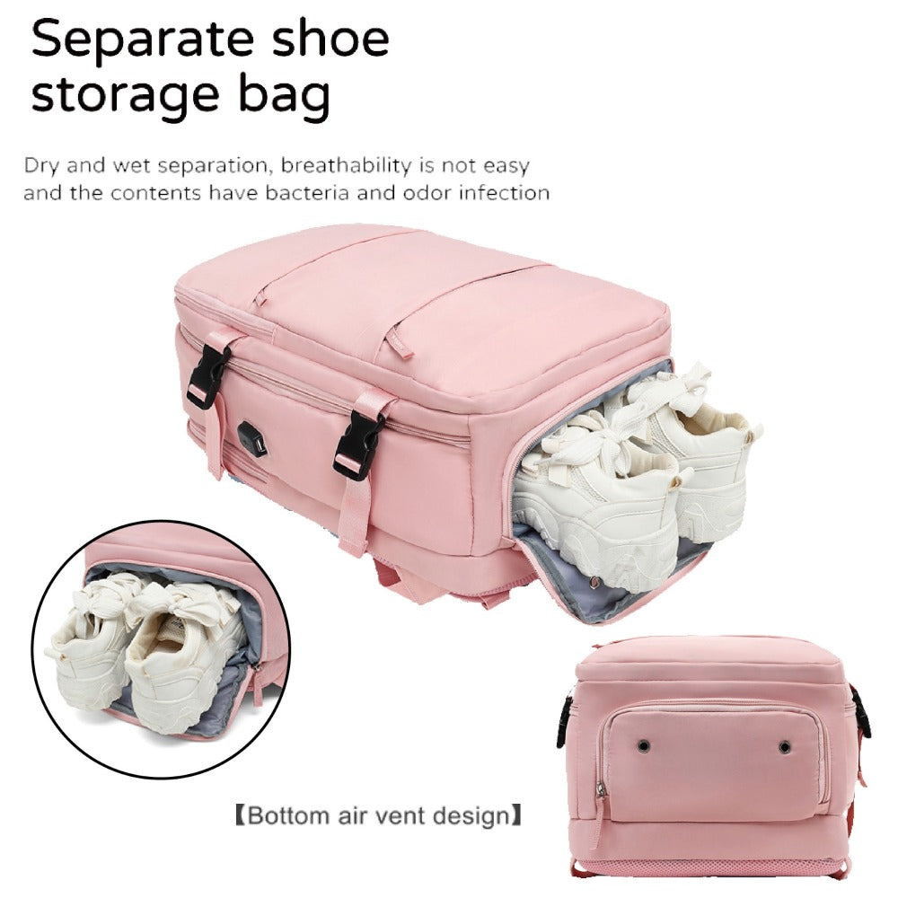 Mochila de Viaje para Cabina de Avion 45x30x20 para Vuelo Barato Equipaje de Mano y Espaciosa con Compartimento para Zapatos y Mochila Antirrobo Multifuncional para Viajes 2210.