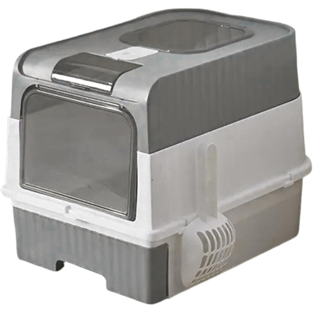 Caja de Arena para Gatos Espaciosa con Tapa Arenero - A Prueba de Fugas, Diseño Plegable, Soporta hasta 14.97 KG, Incluye Pala, Sin Rastro para Limpieza Fácil, Construcción Duradera de ABS/PE/Silicona, Forma Rectangular, Caixa de Arena para Gatos Extra Gr