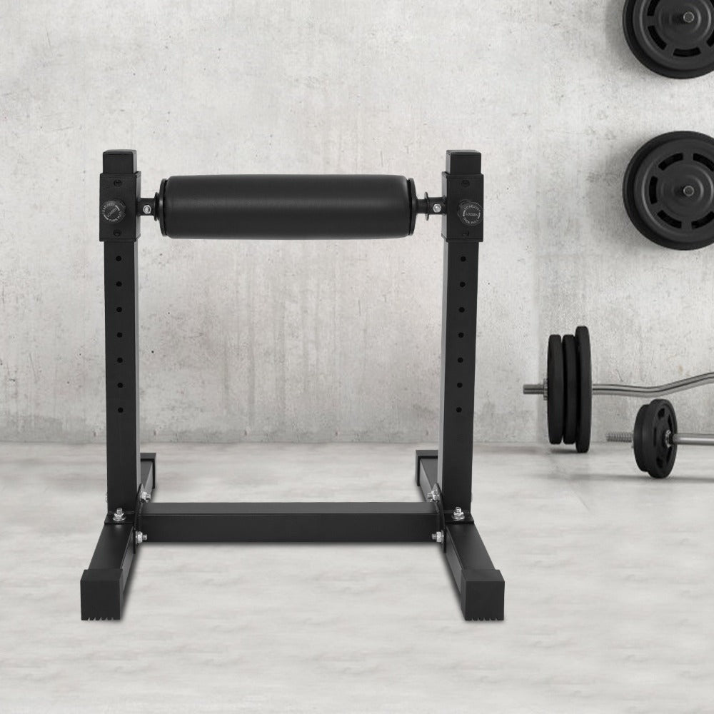Soporte de sentadilla con pierna ajustable con rueda - Negro, 60,96x56,64x67,06cm, gran capacidad de carga (199,58KG), alfombras antideslizantes, perno de ajuste de altura, ideal para gimnasios y lugares de fitness en casa, sin batería