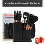 Juego de 19 piezas, Cuchillo de cocina, Juego de cocina, Juego de utensilios de cocina (Con mangos de madera), Juego de cocina de seguridad, Juego de herramientas de cocina antiadherentes, Utensilios de cocina modernos lavables, Utensilios de cocina, Adec
