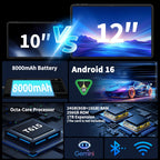 Cámara de seguridad | Tableta Android con sistema Android 16, tableta de 12 pulgadas con teclado, 24 GB (8 GB + 16 GB) RAM + 256 GB ROM, cámara