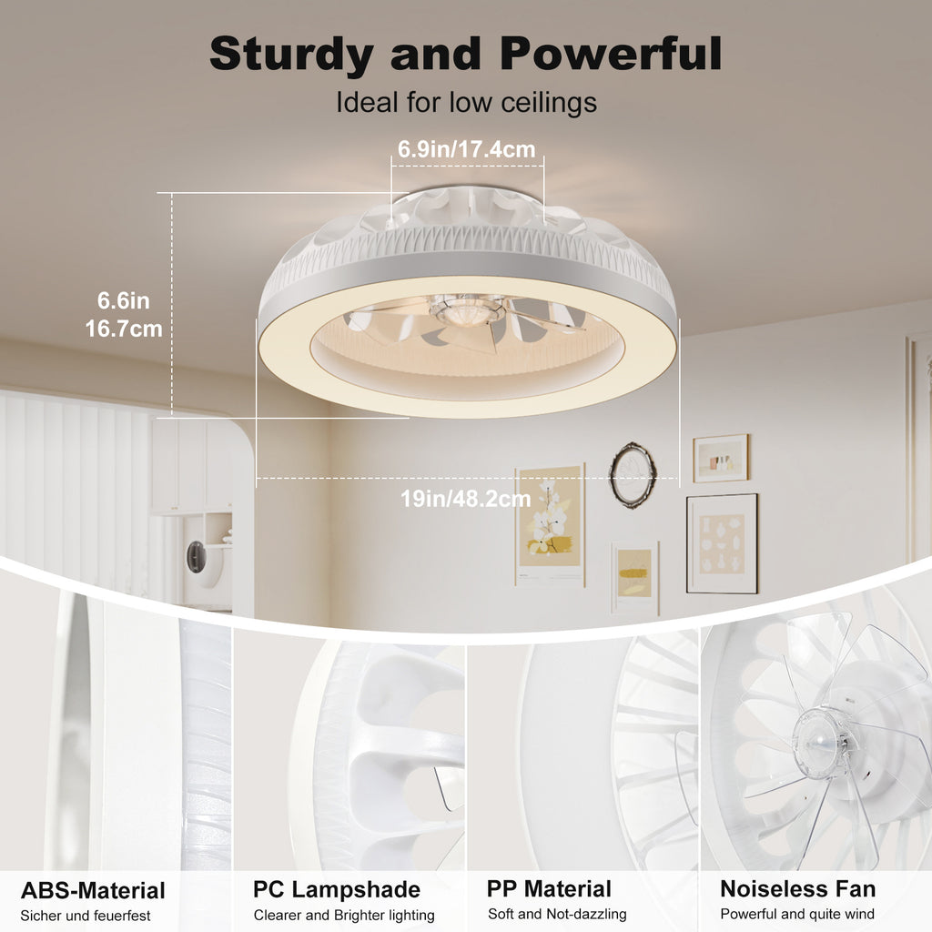 Ventilador de techo Ateroll con iluminación, diámetro 46 cm, ventilador de techo RGB con luz y control remoto, 6 niveles de viento, 3000 K - 6500 K, LED regulable, temporizador silencioso, luz de techo con ventilador para dormitorio, sala de estar