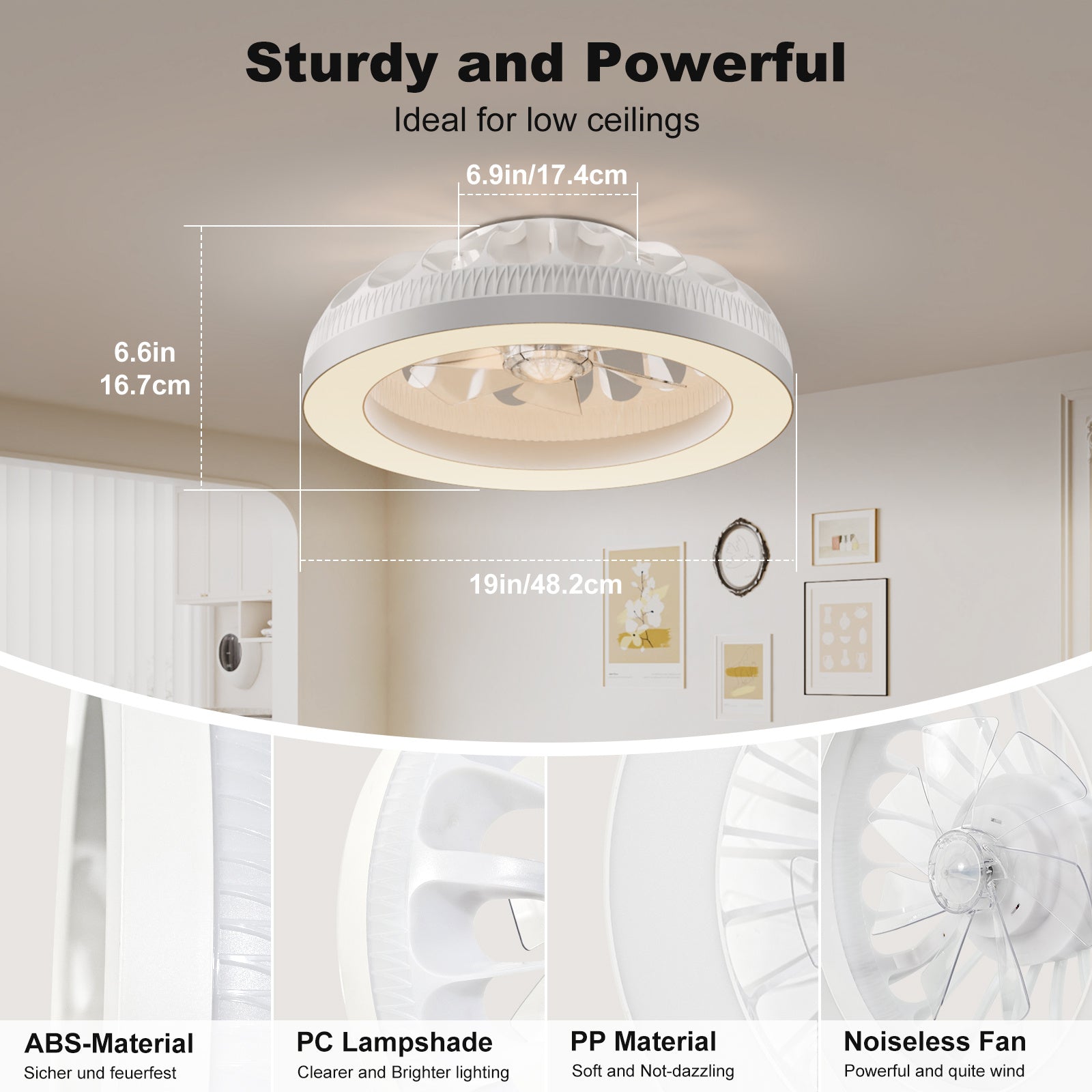 Ventilador de techo Ateroll con iluminación, diámetro 46 cm, ventilador de techo RGB con luz y control remoto, 6 niveles de viento, 3000 K - 6500 K, LED regulable, temporizador silencioso, luz de techo con ventilador para dormitorio, sala de estar