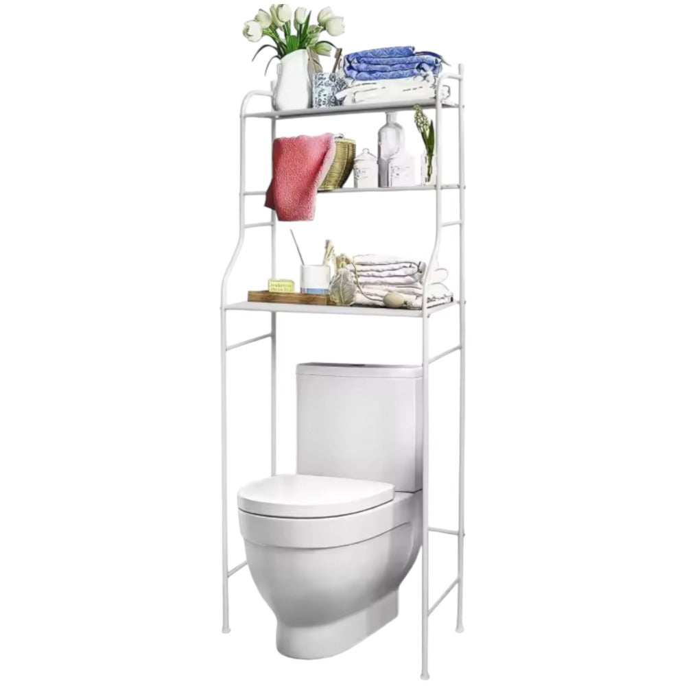 Estantería de Baño sobre Inodoro Blanco | Ahorra Espacio con 3 Baldas | Estante Almacenamiento Impermeable | Patas Ajustables en Altura (LAVA-002)