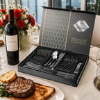 Juego de cubiertos de acero inoxidable de 48 piezas para 12 personas | Elegante caja de regalo, cubiertos premium, pulido espejo, apto para lavavajillas, cuchillos para bistec, tenedores y cucharas ergonómicas | para reuniones familiares, bodas, inaugurac