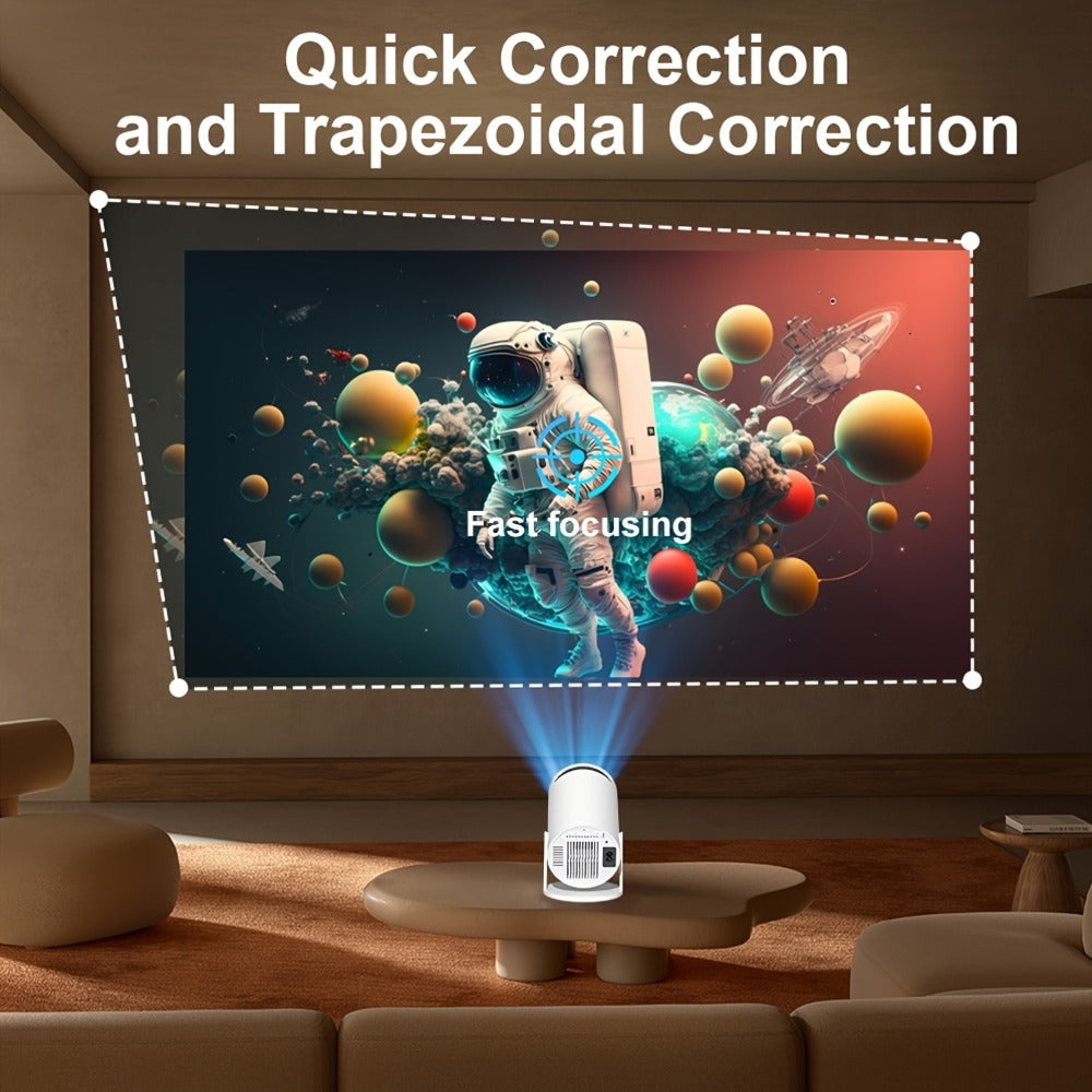 Proyector Inteligente, Decodificación Nativa 1080P Full HD 4K, Android 11.0 OS, WiFi 6 y Wireless 5.4, Proyector de Películas Giratorio 270°, Mirroring Inalámbrico para IOS/Android/Tablet.
