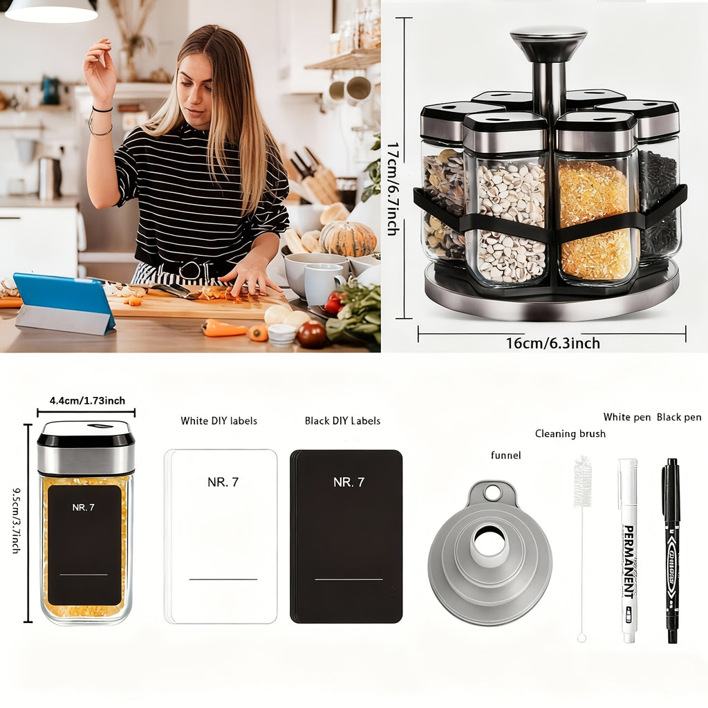 Organizador de Especias Giratorio de Dos Niveles con 6 o 12 Frascos de Especias de 120 ml Cada Uno, Diseñado para una Fácil Selección con Rotación de 360° y Orificios de Tamiz, Hecho de Acero Inoxidable para una Organización Práctica de Especias