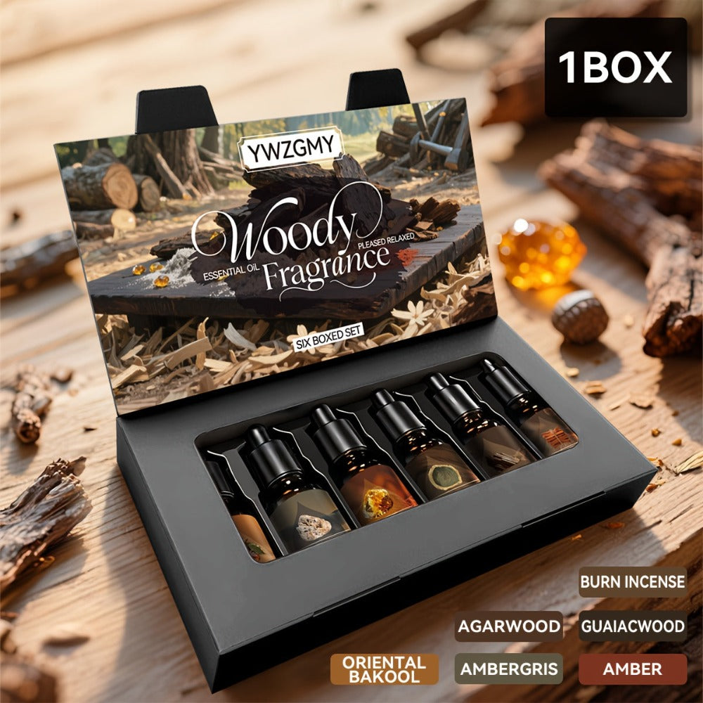 Set de Aceites Esenciales Amaderados de 6X10Ml | Ywzgmy - Aceites de Incienso para Fabricación de Velas, Difusores de Coche, Humidificadores, Purificadores de Aire, Regalos de Pascua y Ramadán, Aceites Multiusos