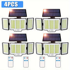 Juego de 2/4 piezas de luz solar para exterior, luz solar con sensor de movimiento de 348 LED y control remoto, luz de pared solar con 3 modos de iluminación, reflector de seguridad de gran angular de 270°, para porche, patio, jardín, garaje, pasillo, ter