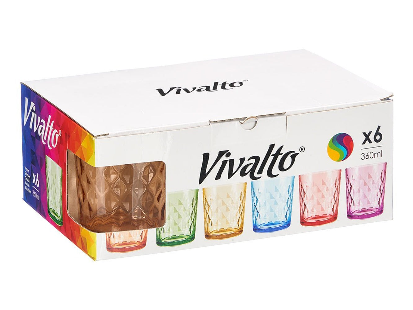 Juego de 6 Vasos de Vidrio, 360ml, Estilo Retro, Surtido de Colores Arcoíris, Ideales para Regalo de Navidad, Cócteles, Agua o Jugo, Vajilla Elegante para el Hogar
