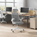 Silla de oficina ergonómica, silla de escritorio con reposacabezas ajustable, soporte lumbar, función de balanceo, reposabrazos plegables, silla para oficina en casa, silla de trabajo
