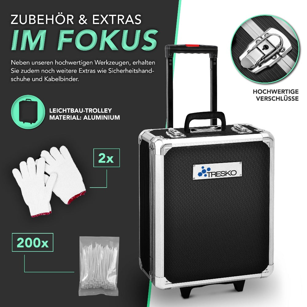 TRESKO® Juego de Herramientas Completo de 1400 piezas | Gabinete de Herramientas Lleno | Caja de Herramientas XXL | Bolsa de Herramientas con Herramientas | Carro de Herramientas | Acero al Cromo-Vanadio