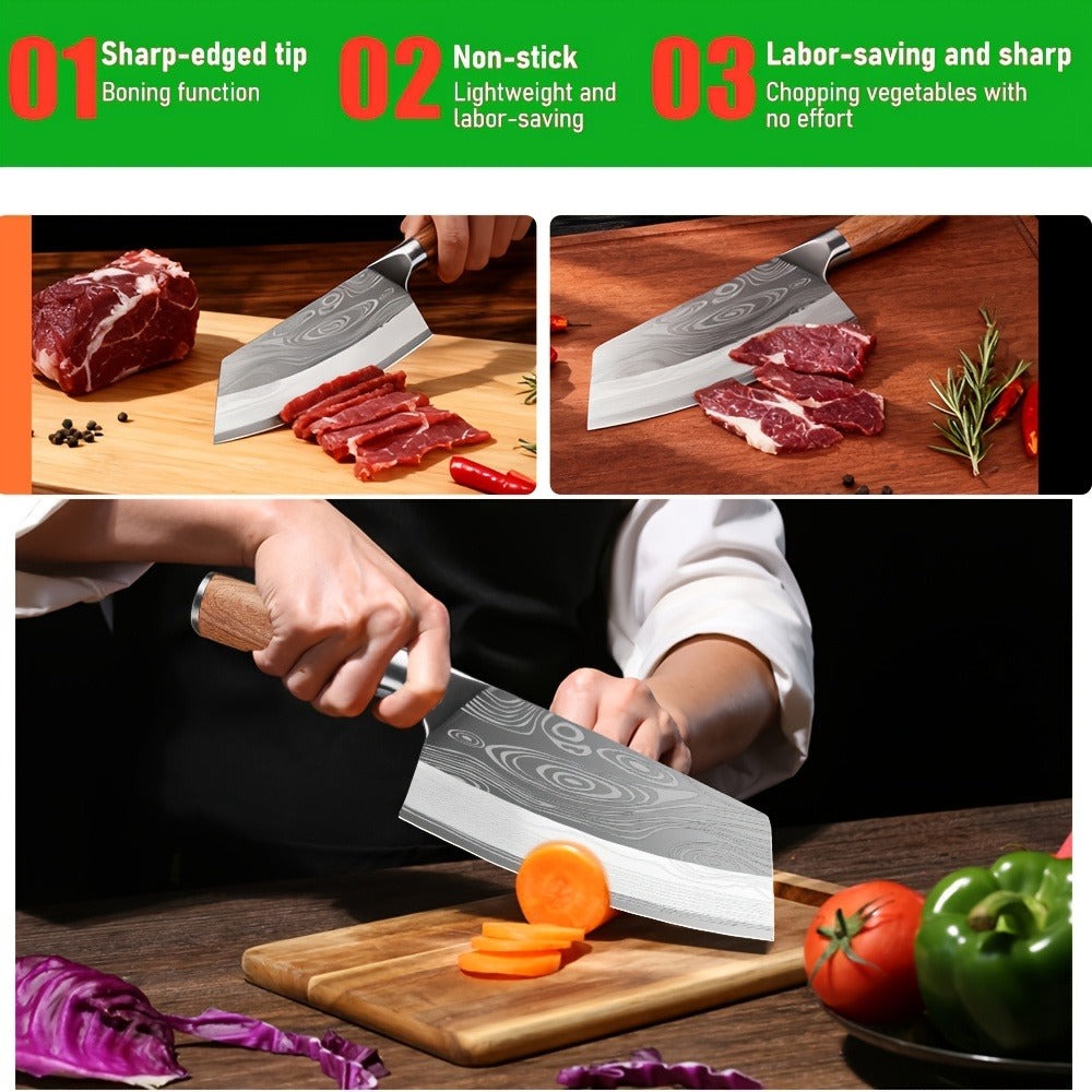 Cuchillo de Cocina Damasco, Maza de Carne y Verduras Forjada a Mano con una Hoja Afilada y un Mango Ergonómico Antideslizante Diseñado Específicamente para la Preparación Culinaria Presentado en una Elegante Caja de Regalo Ideal Como Regalo de Vacaciones