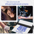 Impresora Térmica Portátil Inalámbrica Sin Tinta Bluetooth 2026 para Artistas y Principiantes de Tatuajes, Incluye 10 Hojas de Papel de Transferencia y Papel Plegado, Compatible con Teléfono/PC (con 3 Hojas de Papel de Transferencia y 10 Hojas de Papel Té