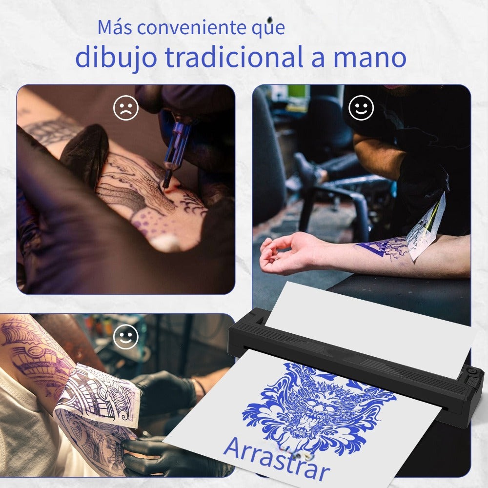 Impresora Térmica Portátil Inalámbrica Sin Tinta Bluetooth 2026 para Artistas y Principiantes de Tatuajes, Incluye 10 Hojas de Papel de Transferencia y Papel Plegado, Compatible con Teléfono/PC (con 3 Hojas de Papel de Transferencia y 10 Hojas de Papel Té
