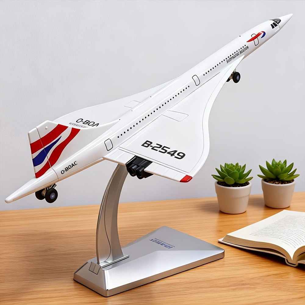 Adorno de avión modelo coleccionable, aeronave de simulación de grado de exhibición, avión de pasajeros supersónico Concorde de aleación a escala 1:68, modelo de avión de exhibición estática con detalles altamente restaurados, decoración de escritorio par