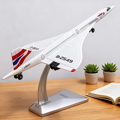 Adorno de avión modelo coleccionable, aeronave de simulación de grado de exhibición, avión de pasajeros supersónico Concorde de aleación a escala 1:68, modelo de avión de exhibición estática con detalles altamente restaurados, decoración de escritorio par