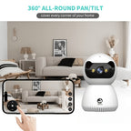 Cámara de seguridad inalámbrica para interiores compatible con Wifi de doble banda 2.4G/5G, equipada con cámara Pan-Tilt de 360°, con seguimiento de movimiento y visión nocturna a todo color, ideal para monitoreo del hogar o cámara para mascotas