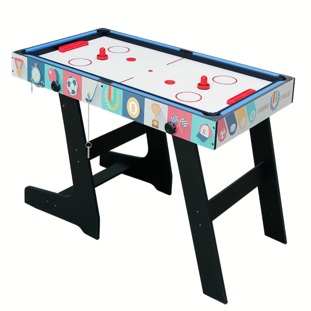 HLC Mesa de Juegos Multifuncional 4 en 1: Billar, Air Hockey, Ping Pong y Curling, diseñada especialmente para salas de juegos familiares. Disfruta del máximo entretenimiento multi-juego con un juego completo de accesorios (solo para adultos), sin batería