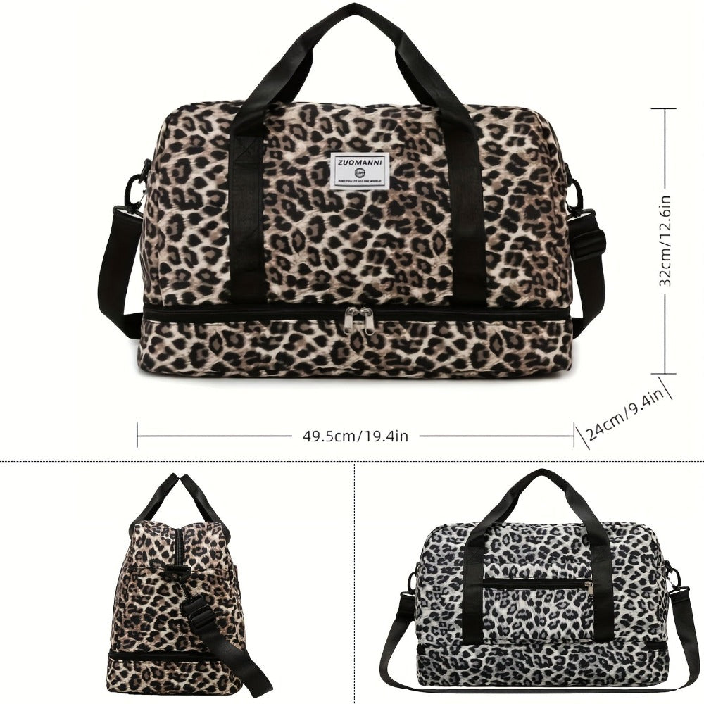 Maleta moderna con estampado de leopardo y amplio espacio, con compartimento separado para zapatos, correa de hombro ajustable, ideal para el gimnasio, yoga y escapadas de fin de semana, así como actividades de ocio y camping al aire libre