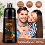 Champú tinte para el cabello 3 en 1 color castaño oscuro, 2 piezas, fórmula herbal natural que cubre el 100 % de las canas para mujeres y hombres, champú de color castaño oscuro de larga duración para teñir en minutos, champú instantáneo para canas de 16.