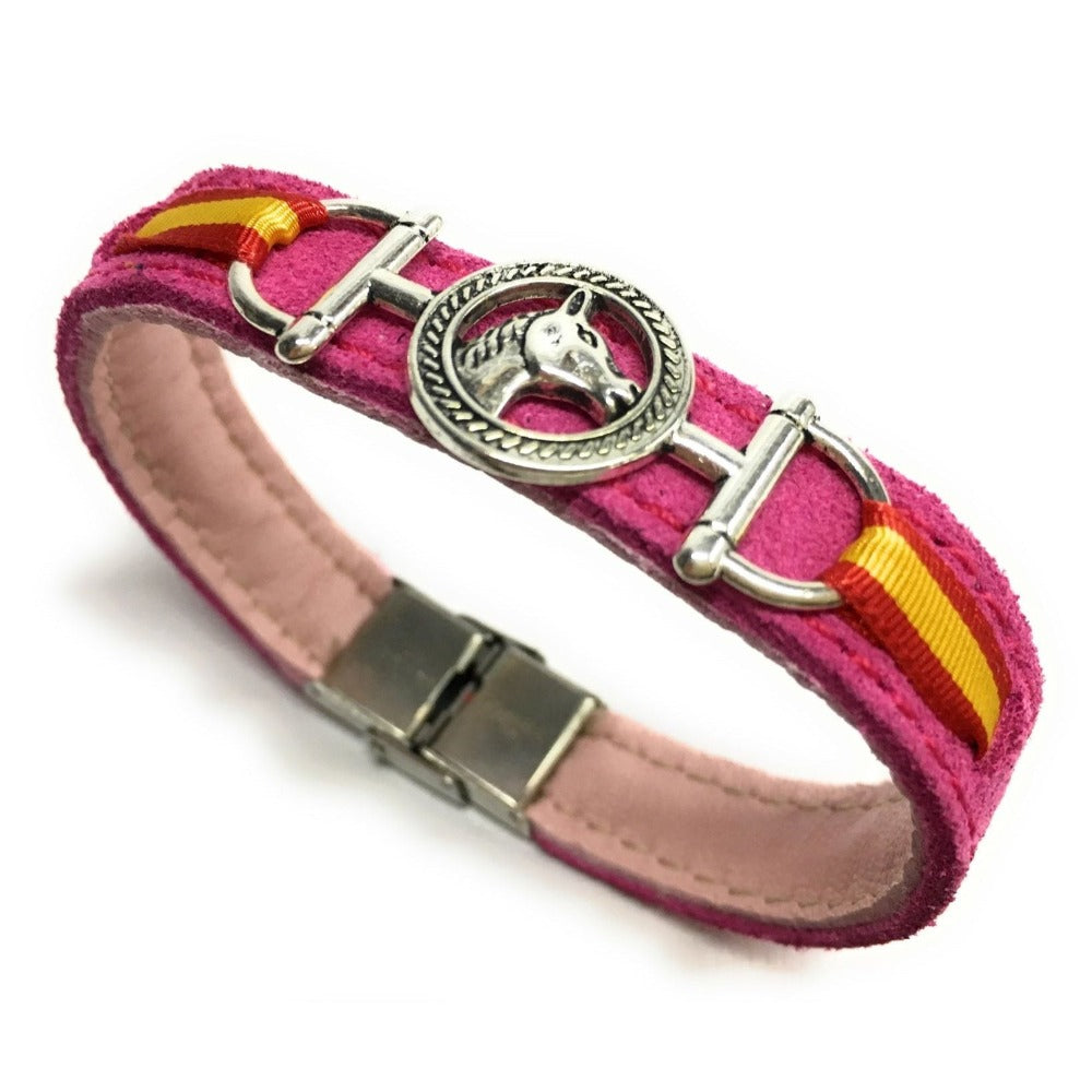Pulsera De Cuero Figura Estribo y Figura Caballo | Bandera De España | Complementos de Moda Unisex