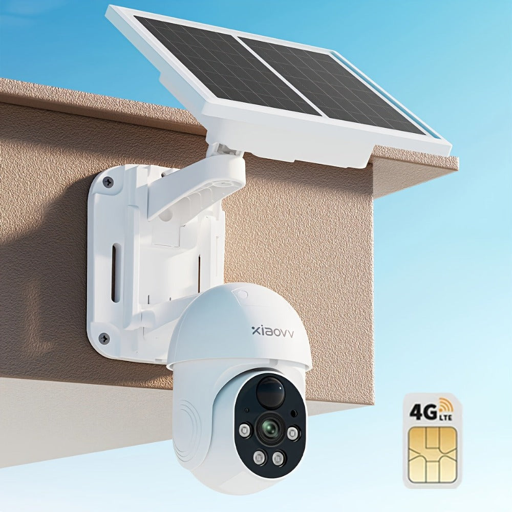 Cámara de seguridad 4G 4MP con energía solar [Sin conexión Wifi] con batería grande de 10000Mah, PTZ de 360°, visión nocturna a color, detección humanoid de IA, alarma de luz y sonido, audio bidireccional, almacenamiento en la nube/local, adecuada para pa