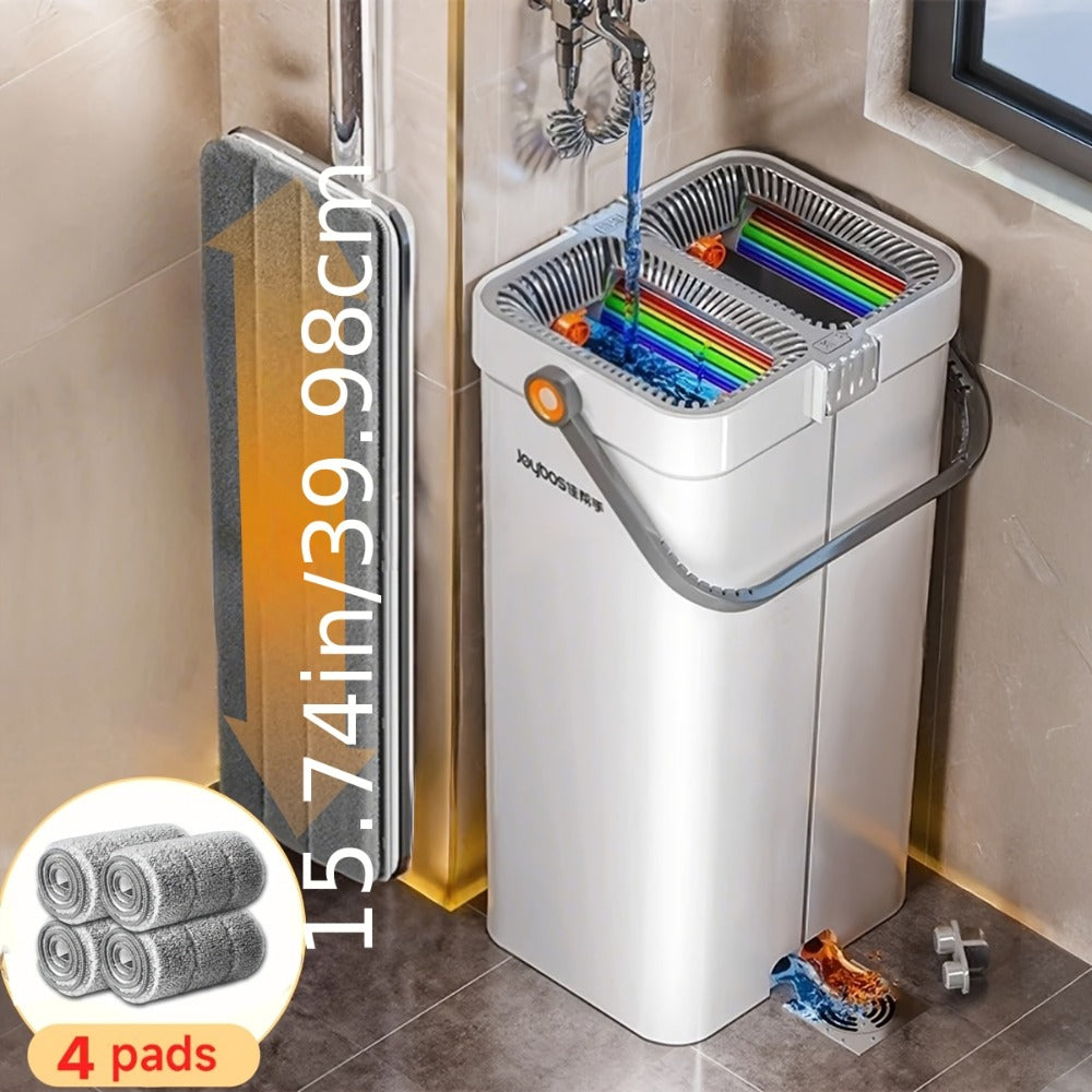 Nuevo juego de fregona plana y cubo 2026, apto para uso en seco y húmedo sin fregar a mano, equipado con 2-4 paños de fibra ultrafina lavables y reutilizables, adecuado para limpiar suelos, terrazas, baños, suministros y herramientas de limpieza esenciale