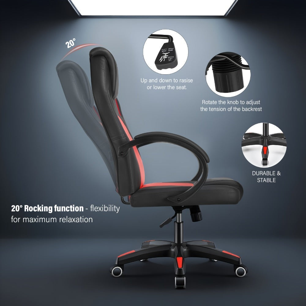 Silla de Oficina, Asiento Ergonómico de Respaldo Alto con Reposabrazos Acolchados y Transpirables, Base Duradera, Soporte Lumbar, Superficie de Cuero Sintético para Juegos, Hogar u Oficina, Silla Gamer
