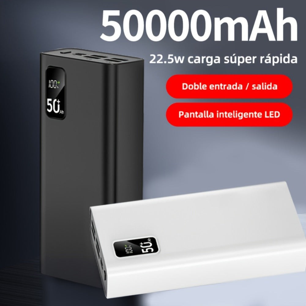 Batería Externa de Gran Capacidad 50000Mah, Pantalla LED de Carga, Carga Rápida Tipo-C, Interfaz USB/Micro, Power Bank de Carga Súper Rápida, Adecuada para Cargar Teléfonos Móviles de Todas las Marcas, Batería de Respaldo de Energía de Emergencia Removibl