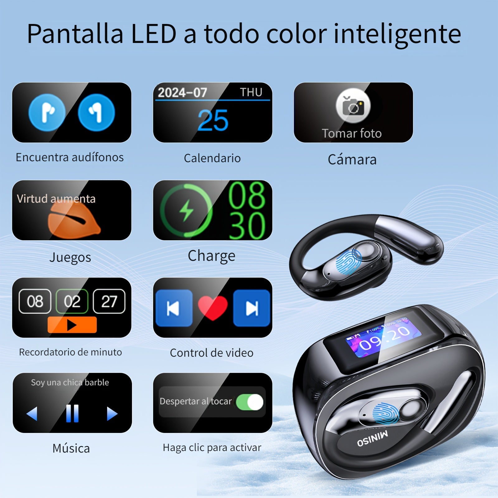 Auriculares Bluetooth | Miniso MS193 Auriculares de Traducción AI: Pantalla Táctil LED, 40 Horas de Batería, Sonido HD de Alta Fidelidad, Modo