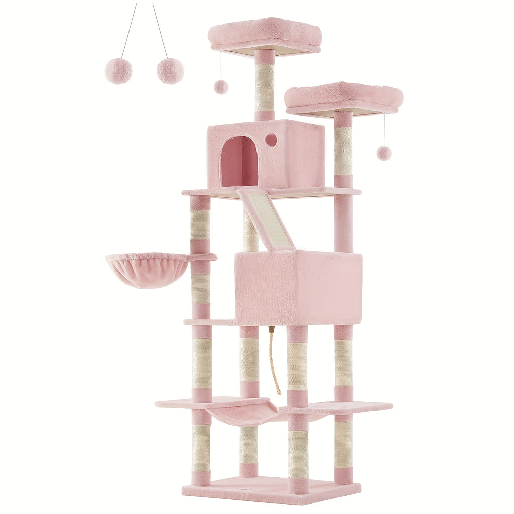 Torre rascadora para gatos 206 cm | Juego descanso y cuidado de las uñas