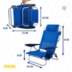 Silla de Playa Plegable Reclinable Aluminio ligera 4 posiciones Respaldo Ajustable bolsillo bebida transporte camping jardin turquesa o azul navy
