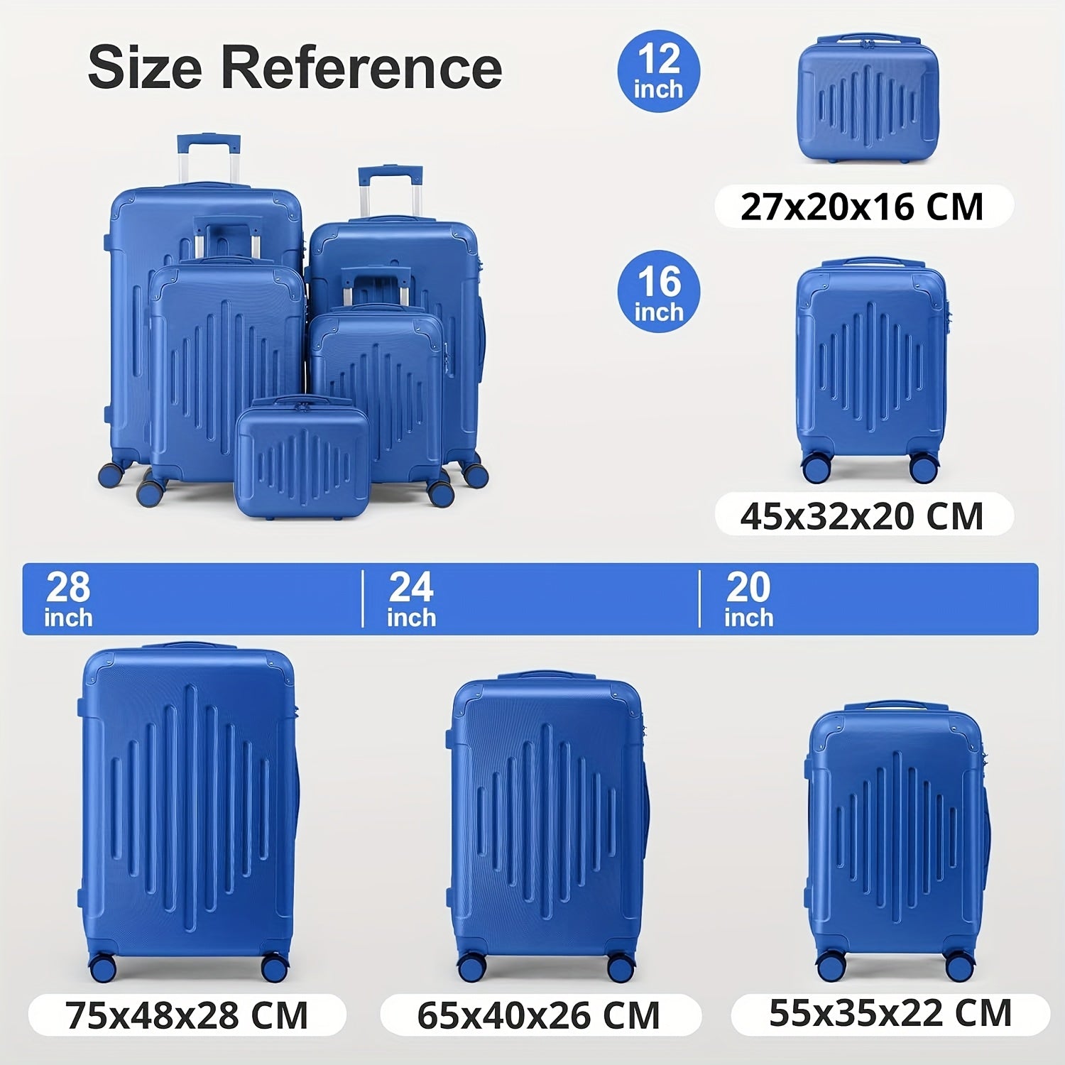 Juego de Equipaje 5 en 1, Maleta de Viaje con Estuche de Cosméticos, Juego de Maletas Rígidas con Ruedas Giratorias, Equipaje con Estuche de Tocado, Equipaje de Mano y 4 Protectores de Esquina, Maletas ABS Ligeras y Portátiles para Viajes y Negocios (12"1