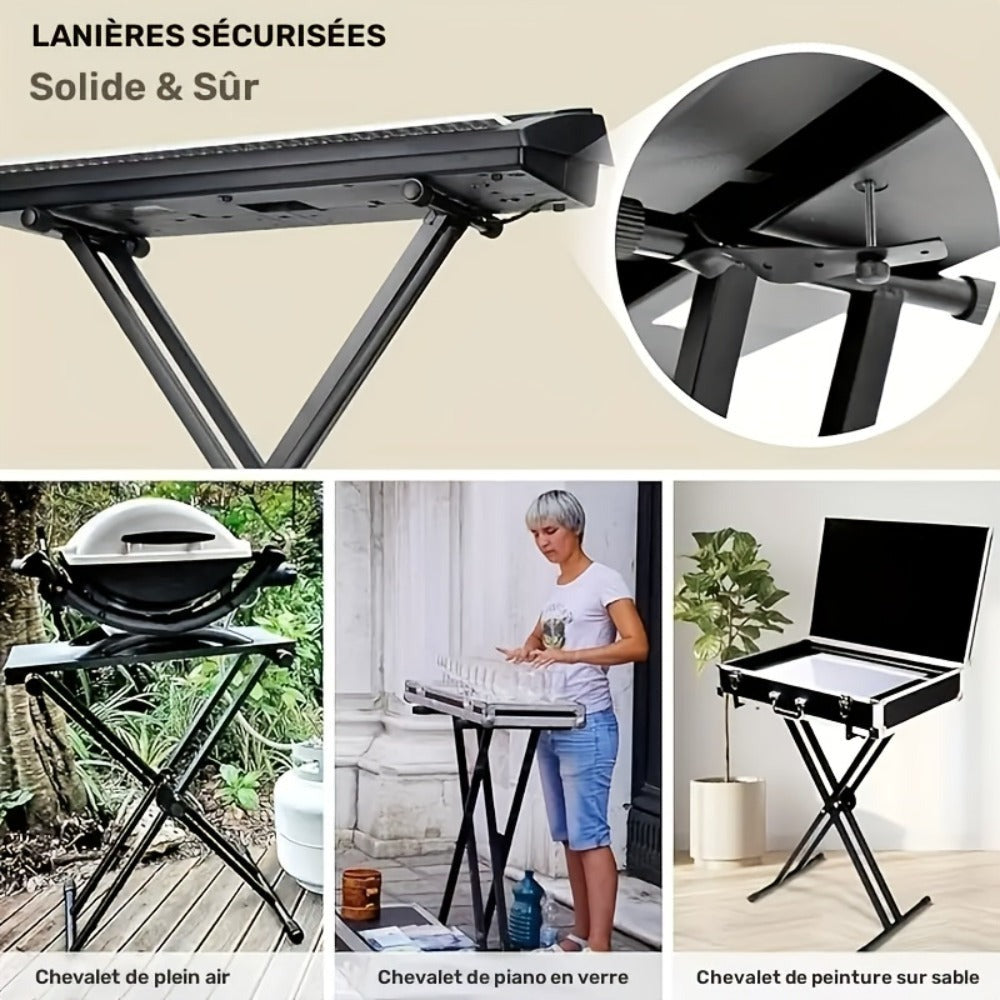 Soporte para teclado ajustable en altura de 49 cm a 97 cm, plegable tipo X con doble refuerzo para teclados y pianos digitales (barra fija)