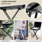 Soporte para teclado ajustable en altura de 49 cm a 97 cm, plegable tipo X con doble refuerzo para teclados y pianos digitales (barra fija)
