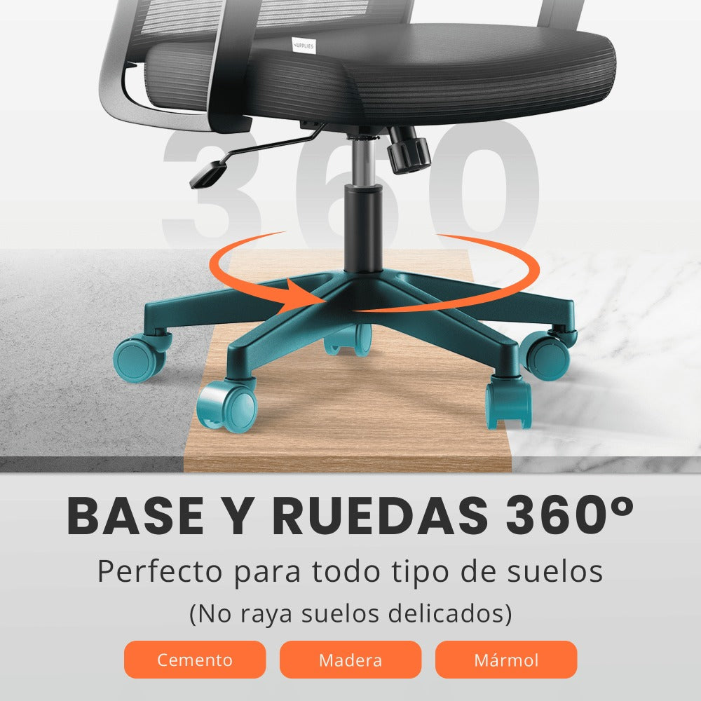 RELAXTY Silla de Oficina Ergonómica – Ajustable y Reclinable con Reposacabezas, Soporte Lumbar, Malla Transpirable y Ruedas 360° | Soporta Hasta 100 kg