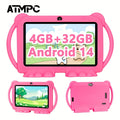 EATMPC, Tableta para Niños de 17.78 cm con Control Parental, Android 14 y 4GB RAM, 32GB ROM, Pantalla IPS Protección Ocular, Aplicaciones Educativas Preinstaladas, GMS, Funda Antigolpes, Compatible Netflix y YouTube, Rojo/Azul
