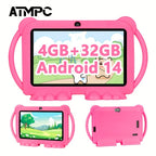 EATMPC, Tableta para Niños de 17.78 cm con Control Parental, Android 14 y 4GB RAM, 32GB ROM, Pantalla IPS Protección Ocular, Aplicaciones Educativas Preinstaladas, GMS, Funda Antigolpes, Compatible Netflix y YouTube, Rojo/Azul
