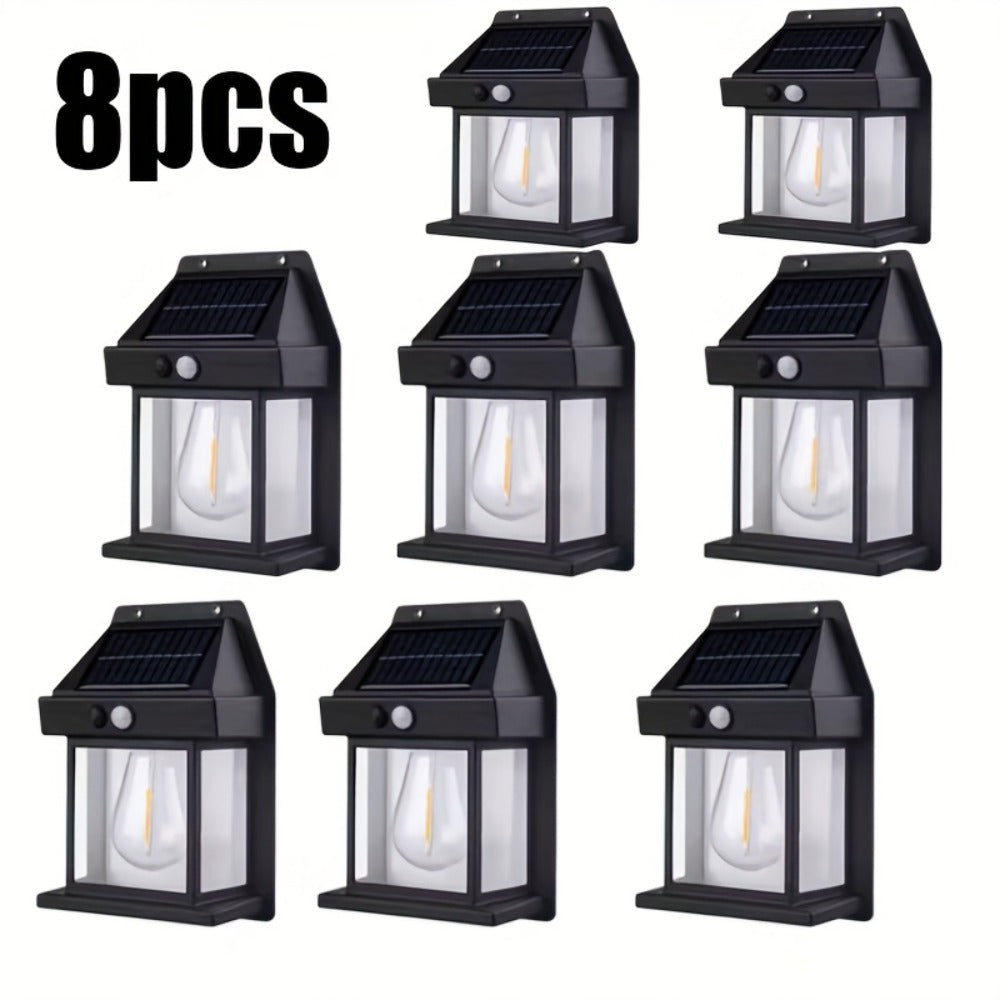 Lámparas solares de pared con sensor de movimiento 8pcs | Calles, patios y áreas exteriores