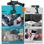 Taladro de Impacto Inalámbrico sin Escobillas, Taladro Inalámbrico Ajustable de 20 Velocidades, Destornillador Eléctrico 3 en 1 con Martillo, Ideal para Decoración de Muebles y Mezcla de Concreto Industrial