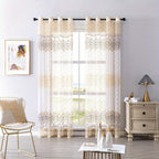 2pcs Cortinas Florales Elegantes con Ojales en la Parte Superior - Poliéster Semi-Transparente, Lavables a Máquina para Sala de Estar, Dormitorio, Decoración de Oficina