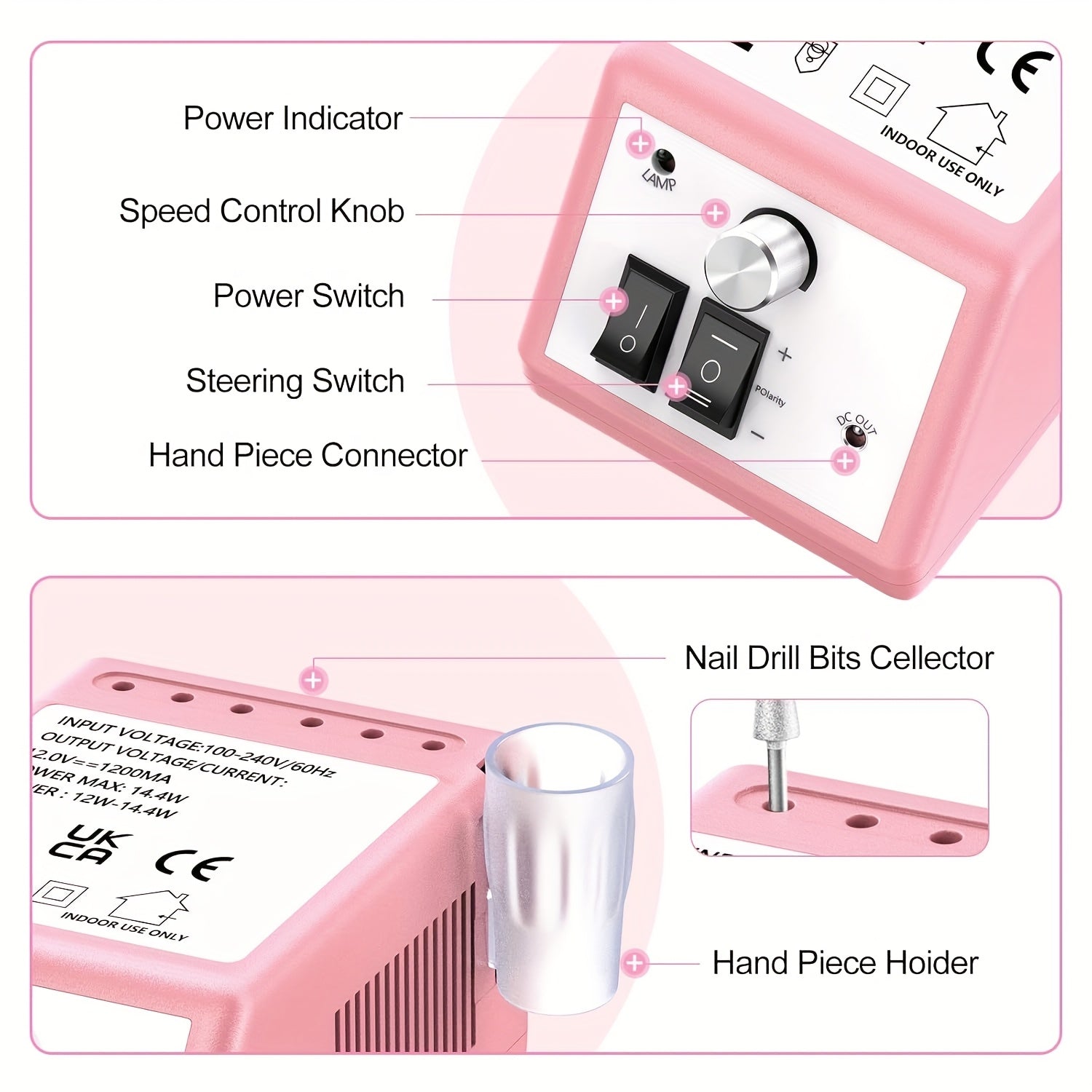 Lima Eléctrica para Uñas 20000 RPM, Pulidora de Acrílico y Gel, Herramienta Profesional Manicura Pedicura en Casa o Salón
