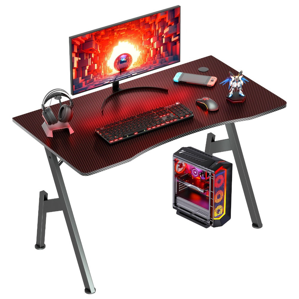 Escritorio Gaming en Forma de A de 101.6 cm, Escritorio de Fibra de Carbono y Diseño Ergonómico, Escritorios de Oficina con Almohadillas para los Pies, para Dormitorio en Casa, Negro