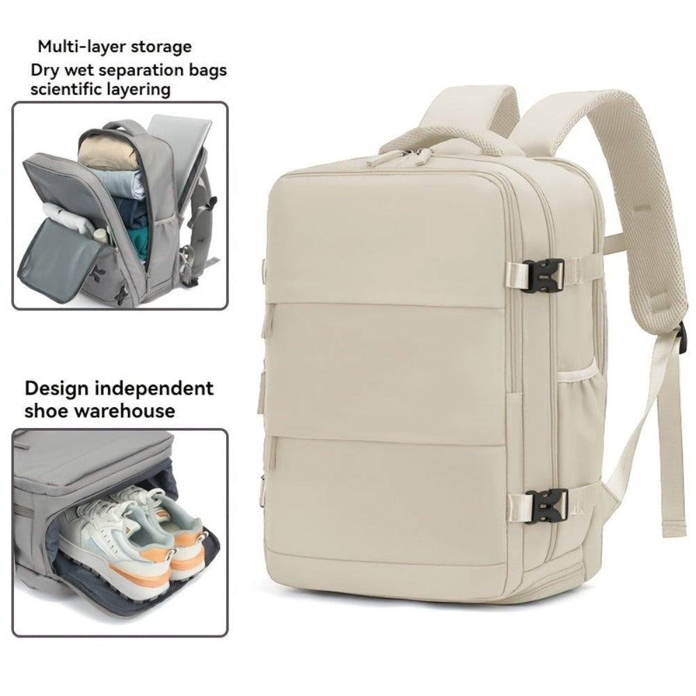 Mochila de viaje para laptop de mujer aprobada por aerolíneas, 38.1cm, separación seca y húmeda, azul claro, correa ajustable, compartimento para zapatos