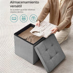 Puff o Banco de almacenaje Plegable | Taburete Reposapiés Otomana | Baúl de Almacenamiento | Taburete Reposapiés.para Cama, Dormitorio, salón, Comedor o Recibidor | 38x38x38cm | Soporta 300kg.