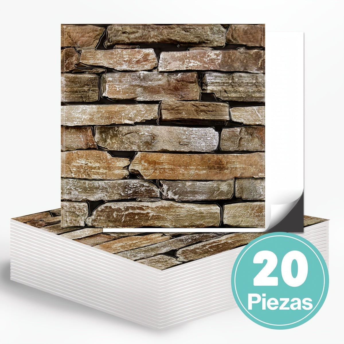 Este paquete incluye diez paneles de pared 3D autoadhesivos con una superficie de PVC tipo piedra, cada uno de 30 por 30 centímetros, diseñados para decorar paredes interiores.