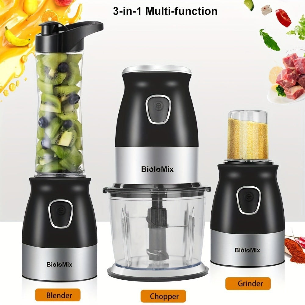 BioloMix Procesador de alimentos multifuncional 3 en 1, exprimidor portátil, licuadora, mezcladora de batidos personal, picadora de alimentos y molinillo seco