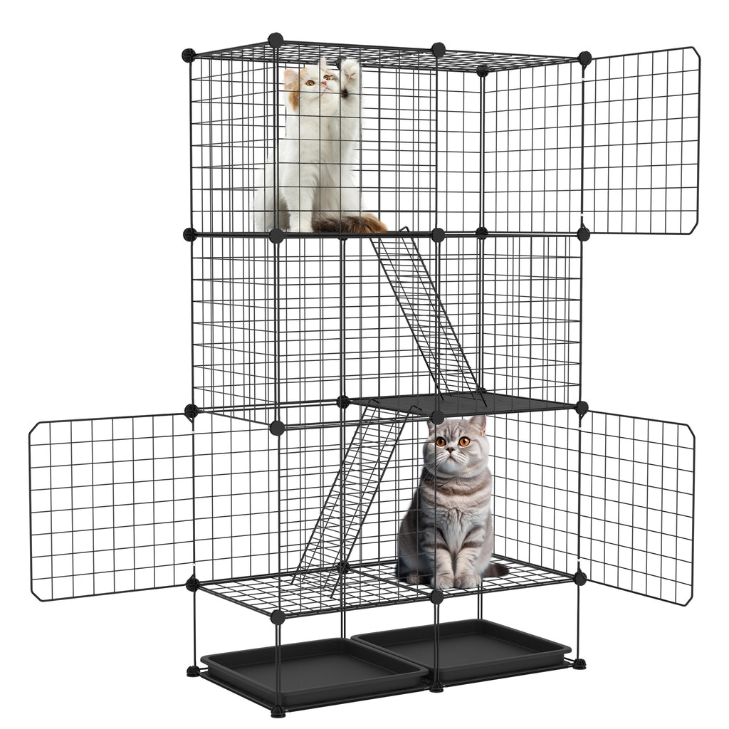 Recinto para mascotas | Corral para Gatos al Aire Libre de Bricolaje con Escalera de Alambre Metálico Denso para 1-2 Animales Pequeños