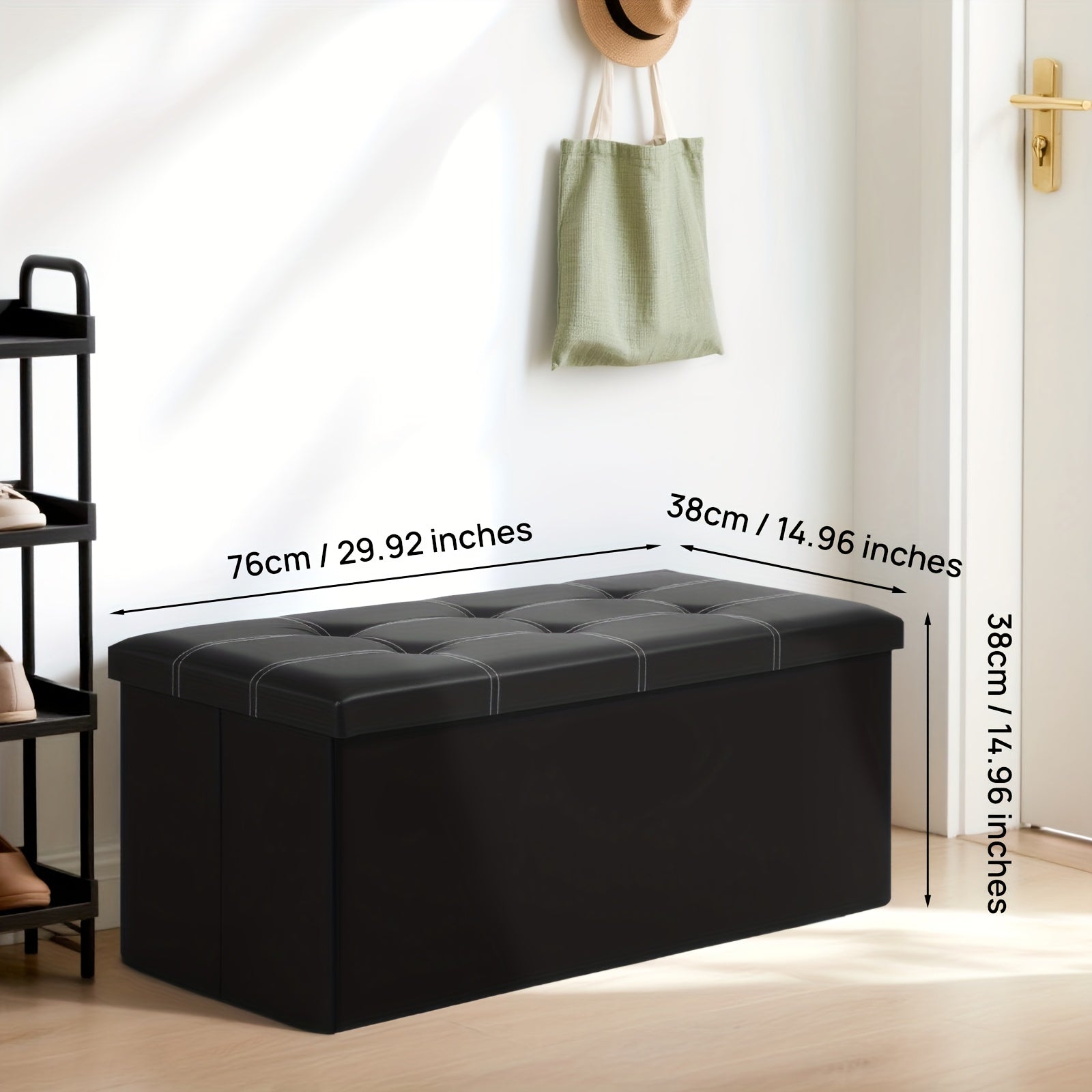 Taburete Plegable de Cuero con Doble Costura, Material de Cuero Fácil de Almacenar, Gran Capacidad de Carga Ideal para Sentarse, Taburete para Cambiar Zapatos en el Sofá, Banco de Almacenamiento, Banco Largo, Caja Taburete